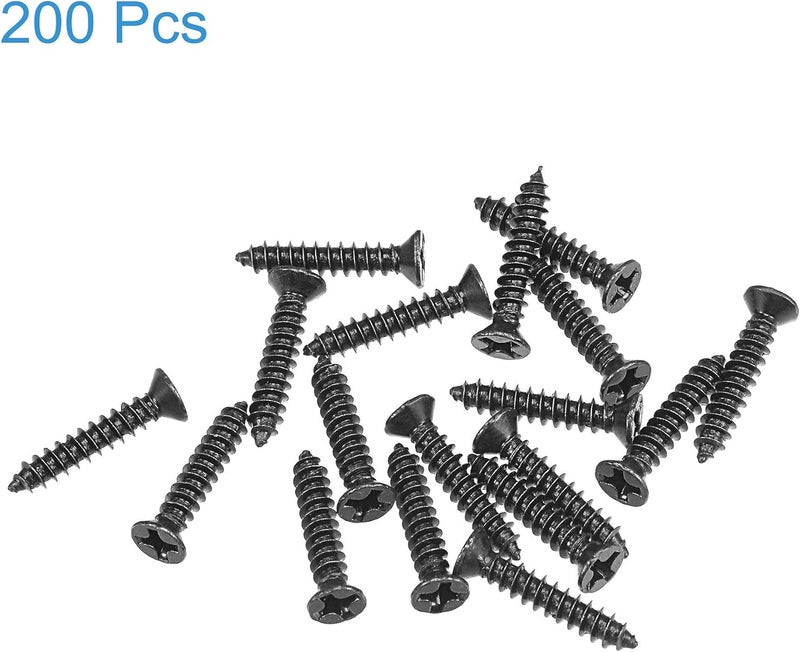 uxcell M3 x 16mm Wood Screws Phillips Flat Head Carbon Steel Self Tapping Screws Black 200pcs - Image 3